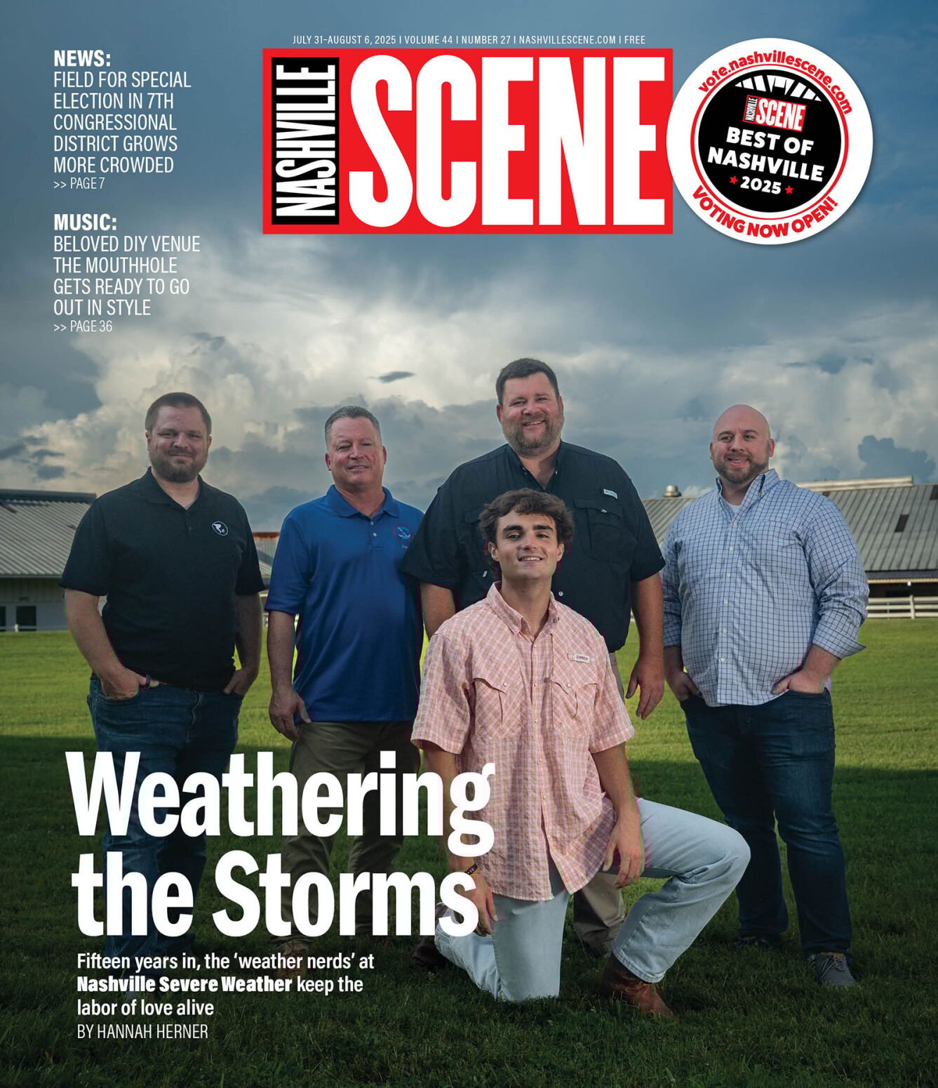 Cover of the July 31, 2025 issue of the Nashville Scene featuring Nashville Severe Weather